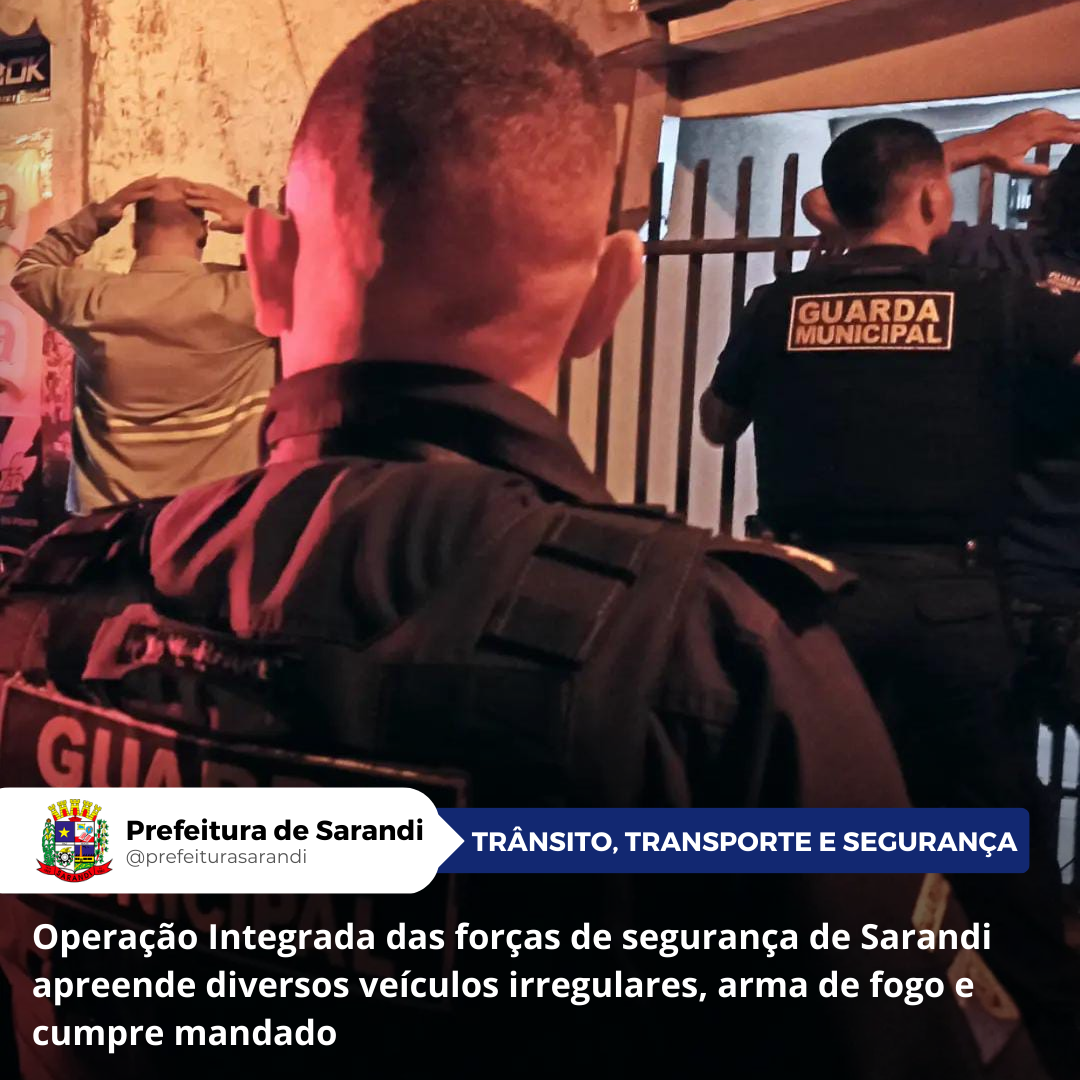 Operação Integrada das forças de segurança de Sarandi apreende diversos veículos irregulares, arma de fogo e cumpre mandado